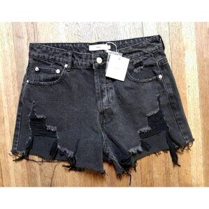 New Adika Distressed Button-Fly Shorts Black Size L